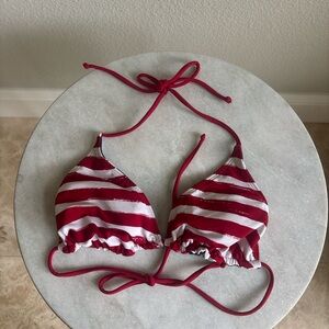 Xhilaration Red and White Striped Bikini Top